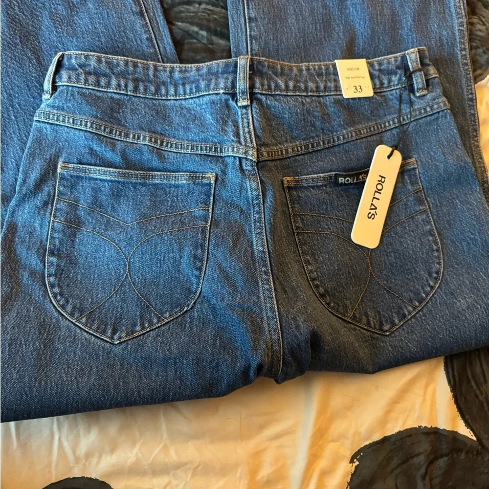 ROLLA'S high waisted flare leg Dark Blue Jeans - Picture 5 of 5